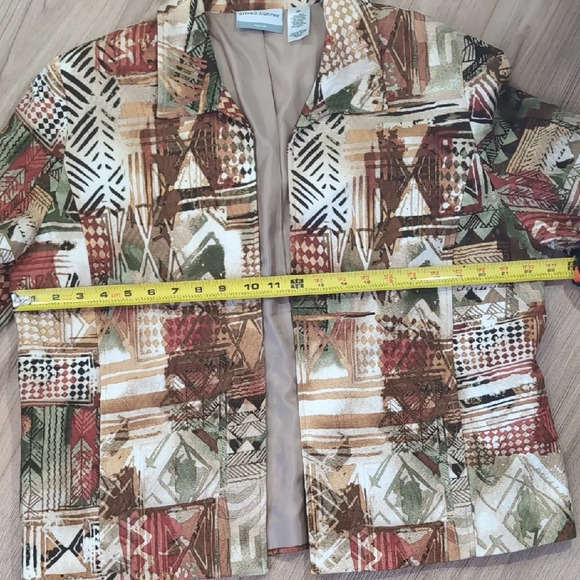Alfred Dunner Brown Orange Green Cotton Blazer with African Inspired Pattern - Picture 4 of 5
